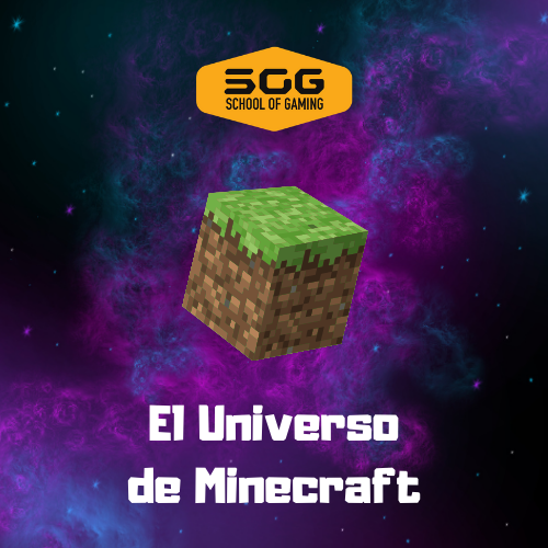 Bloque de Minecraft en el espacio logo de School of Gaming